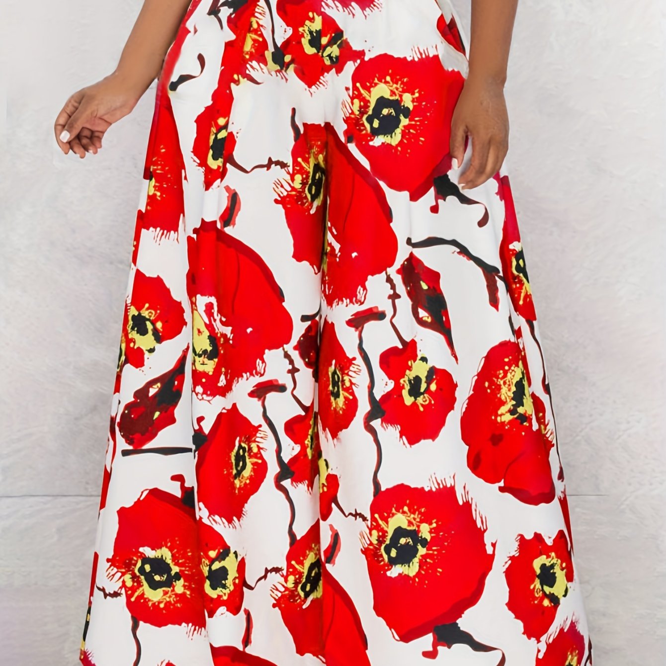 Floral Print High Rise Wide Leg Pants With Pockets