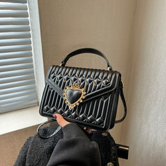 Y2K Heart Decor Quilted Crossbody Bag Small Top Handle Flap Purse
