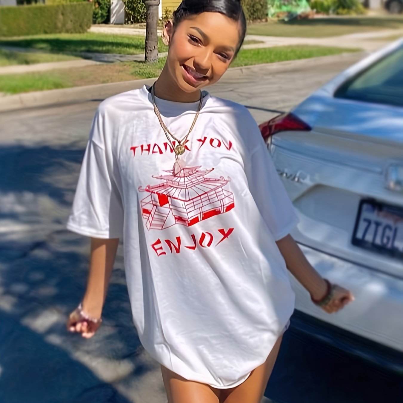  Casual Tee Dress Women's Plus Building & Letter Print Short Sleeve