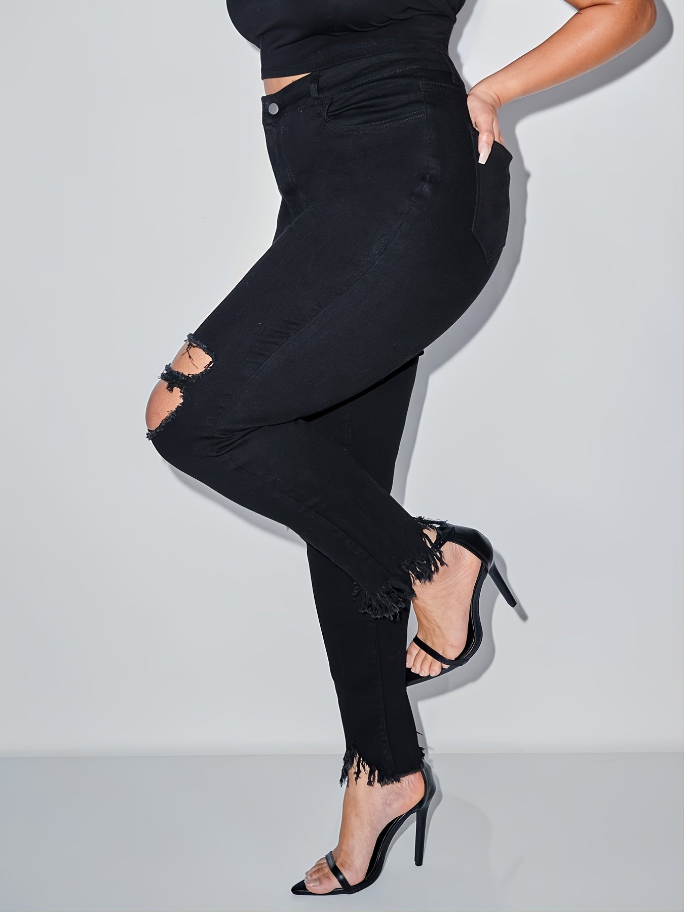  High Waist Skinny Jeans Ripped Stretch
