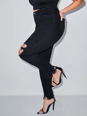  High Waist Skinny Jeans Ripped Stretch