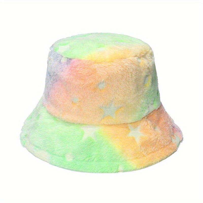 Colorful Fluffy Furry Bucket Hat Winter Warm Faux Fur Fisherman Cap