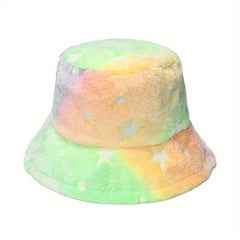 Colorful Fluffy Furry Bucket Hat Winter Warm Faux Fur Fisherman Cap