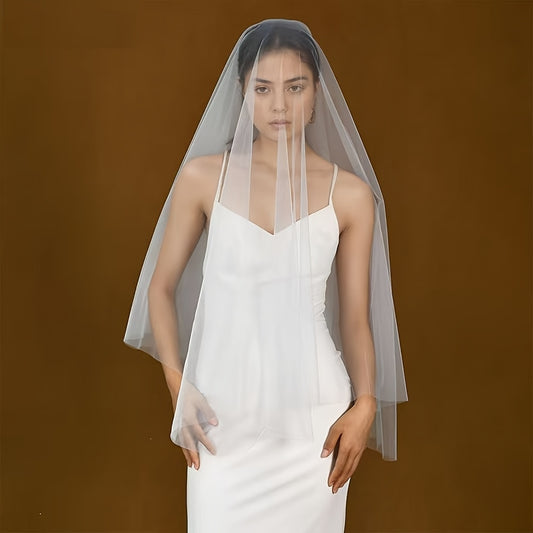 Single Layer Nude Bridal Veil Soft Polyester with Comb