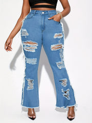  Ripped Fringe Trim Flared Leg Jeans