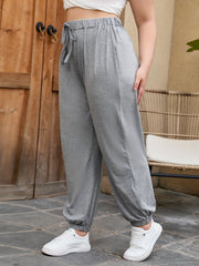 Sporty Plus Size Solid Elastic Waist Pants