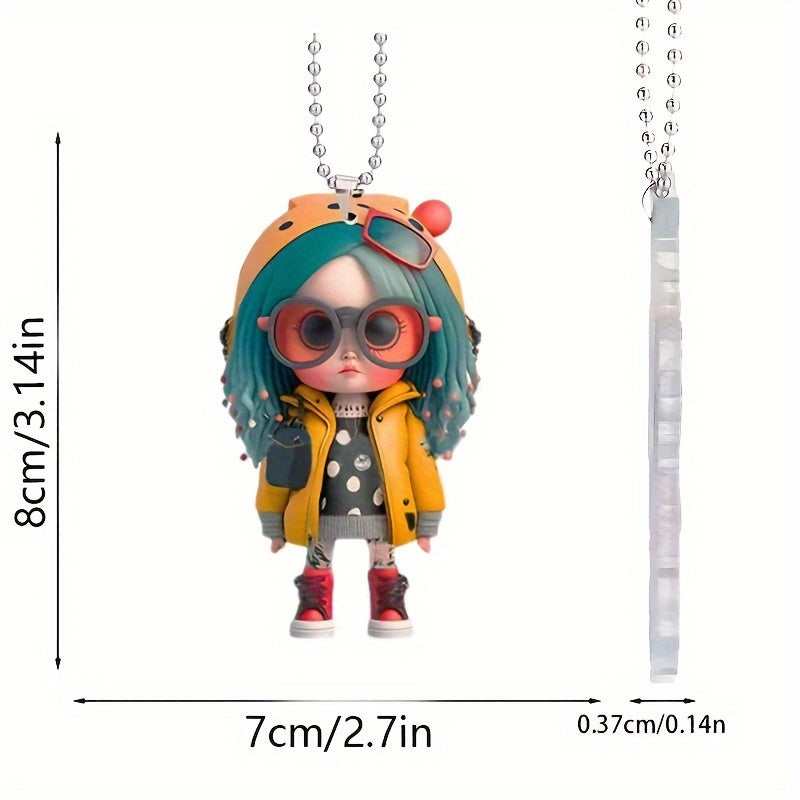 Cute Cartoon Doll Car Mirror Pendant Keychain Christmas Decor