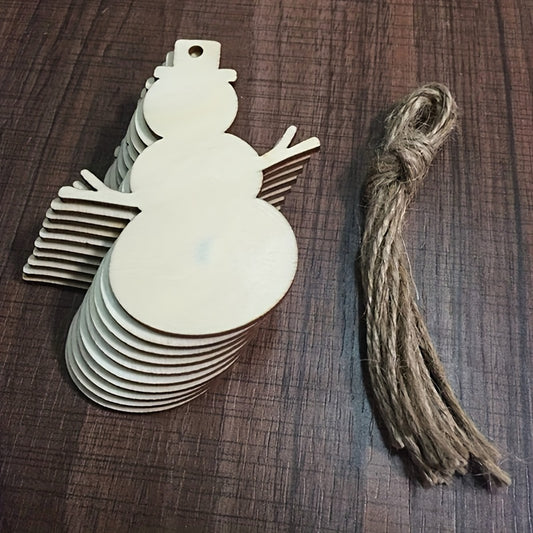 10pcs Wooden Christmas Tree Ornaments Snowman Cutouts Wood Tags for DIY Craft