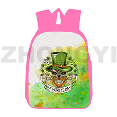 3D Anime St Patrick's Backpack Pink 12 Inch School Bags Clover Back Pack