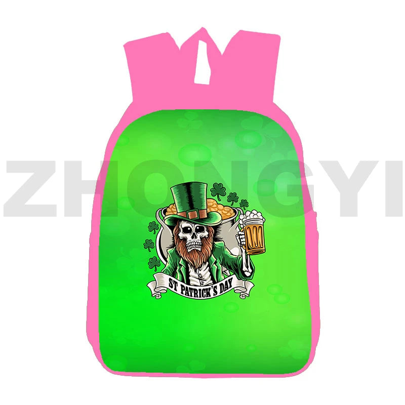 3D Anime St Patrick's Backpack Pink 12 Inch School Bags Clover Back Pack