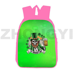3D Anime St Patrick's Backpack Pink 12 Inch School Bags Clover Back Pack