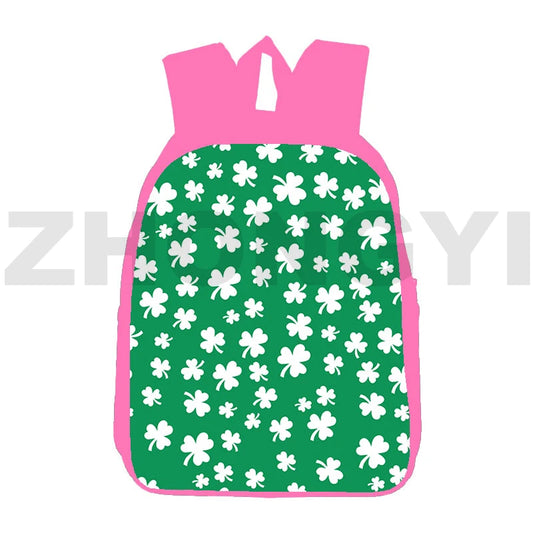 3D Anime St Patrick's Backpack Pink 12 Inch School Bags Clover Back Pack