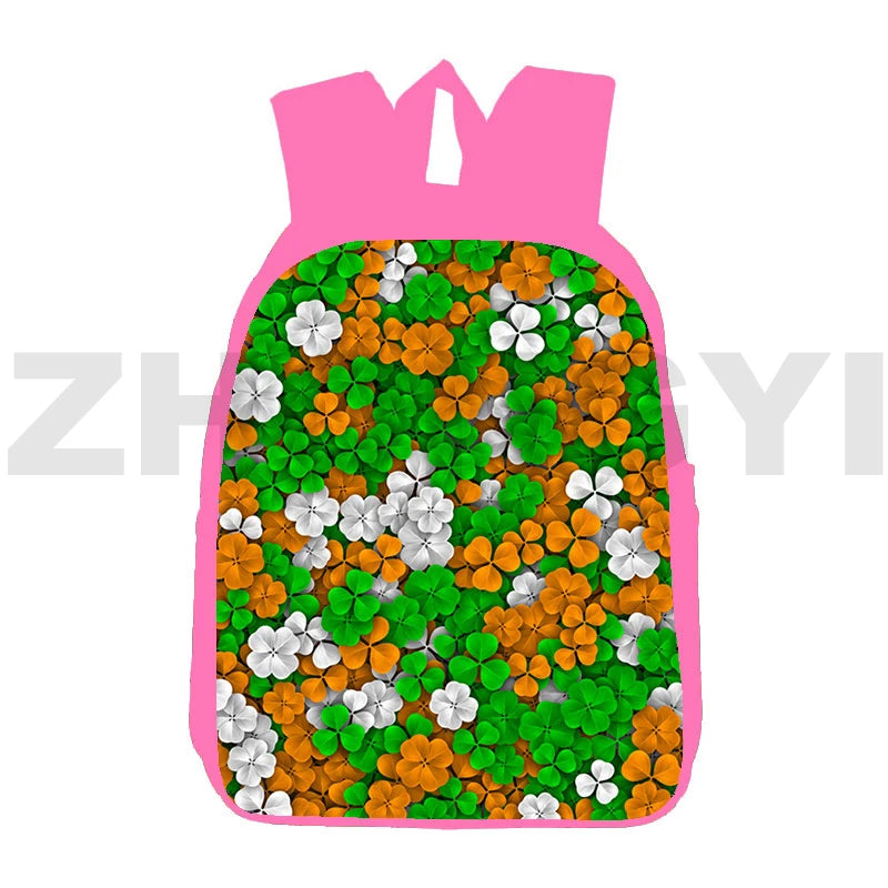 3D Anime St Patrick's Backpack Pink 12 Inch School Bags Clover Back Pack