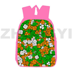 3D Anime St Patrick's Backpack Pink 12 Inch School Bags Clover Back Pack