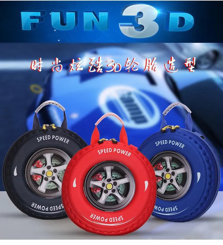 3D Car Tire School Bag Style Children's Backpack 24X24X13CM