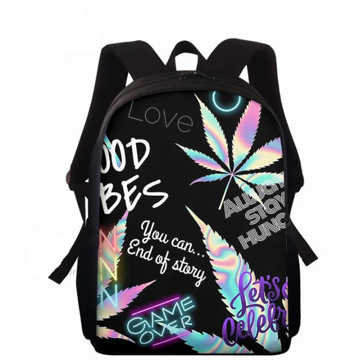 Colorful Hemp Print School Backpack - 15inch Student Book Bag
