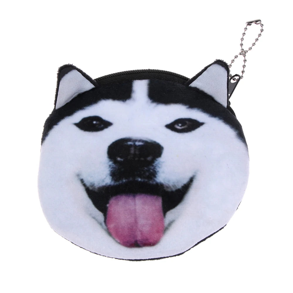 3D Cat Dog Head Plush Coin Purse Wallet Bag