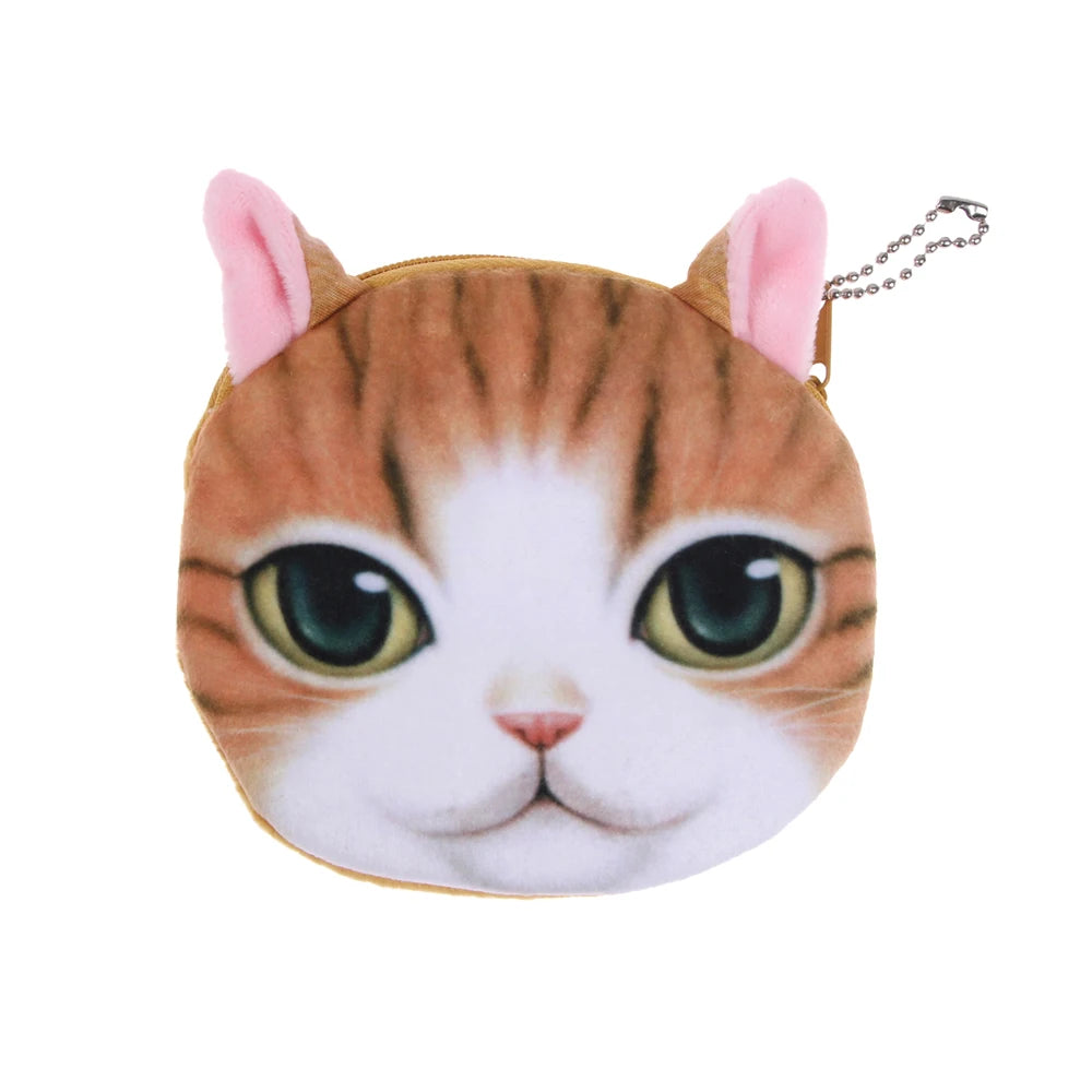 3D Cat Dog Head Plush Coin Purse Wallet Bag