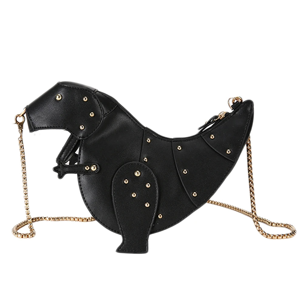 3D Dinosaur Rivets Pu Leather Crossbody Mini Messenger Bag Women Chain Purse