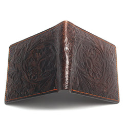 Vintage Cowhide Flower Wallet Men Leather Money Bag