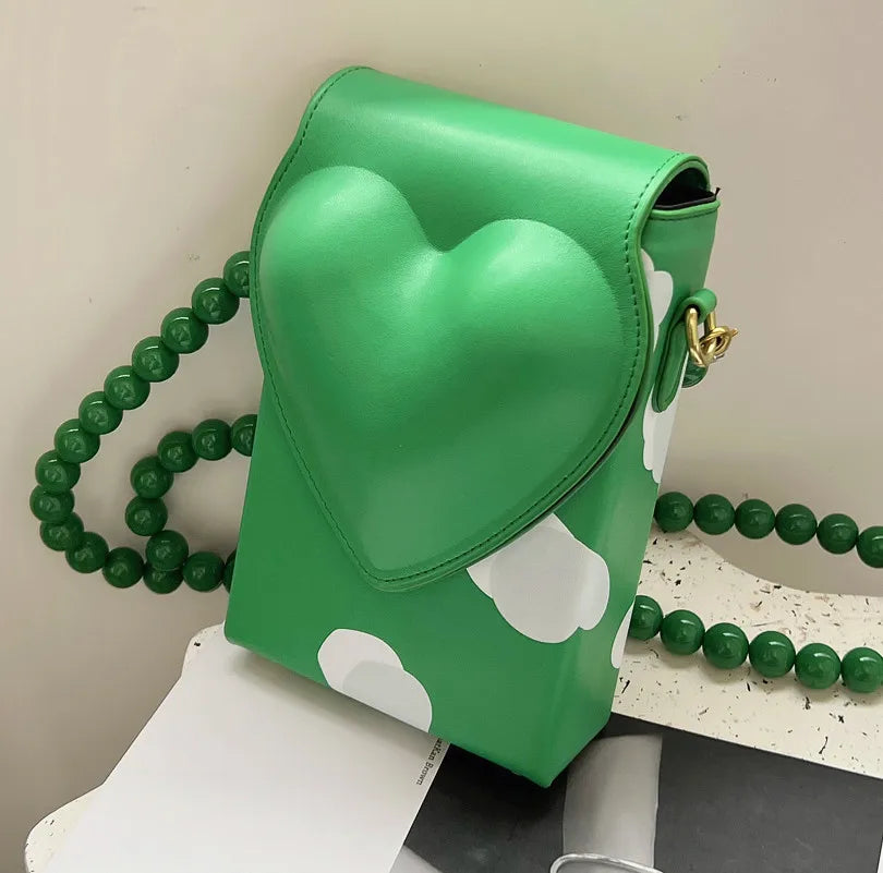 Heart Box Purses Beaded Chain Shoulder Bag
