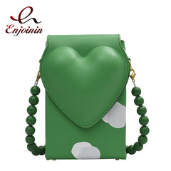 Heart Box Purses Beaded Chain Shoulder Bag