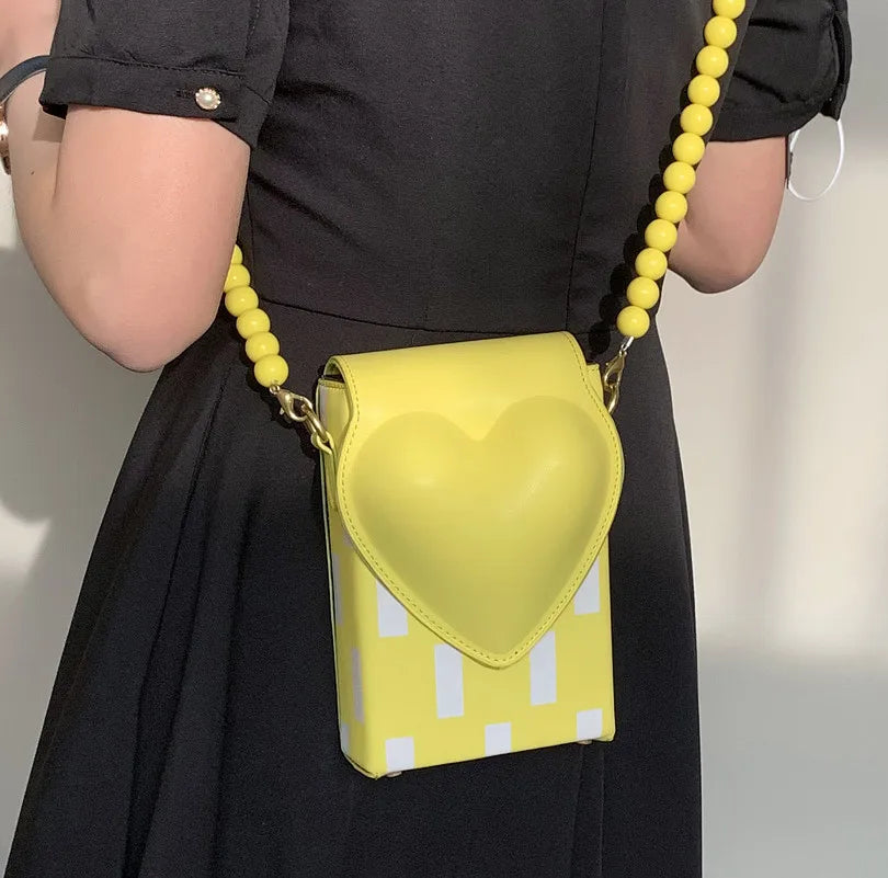 Heart Box Purses Beaded Chain Shoulder Bag
