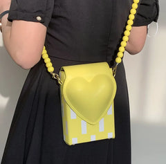 Heart Box Purses Beaded Chain Shoulder Bag