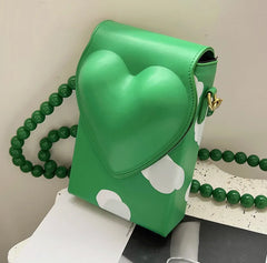 Heart Box Purses Beaded Chain Shoulder Bag
