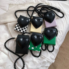 Heart Shaped Beaded Chain Purse Polka Dot Crossbody Bag