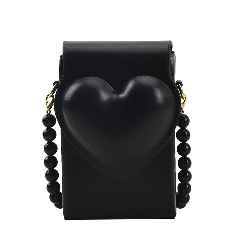 Heart Shaped Beaded Chain Purse Polka Dot Crossbody Bag
