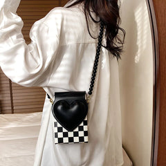 Heart Shaped Beaded Chain Purse Polka Dot Crossbody Bag