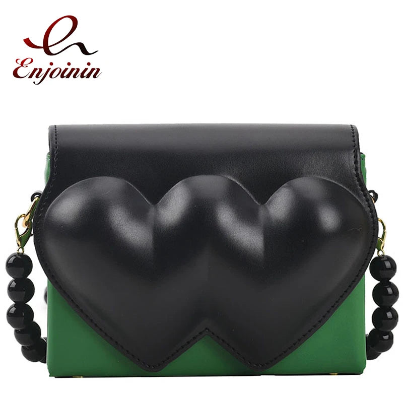 Heart Shaped Beaded Chain Purse Polka Dot Crossbody Bag