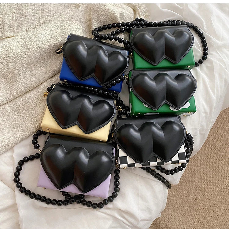 Heart Shaped Beaded Chain Purse Polka Dot Crossbody Bag