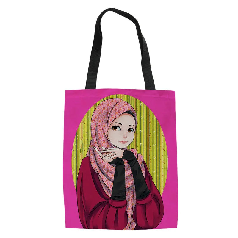 3D Islam Girl Printing Foldable Shopping Bags Shoulder Shopper Bag Ladies