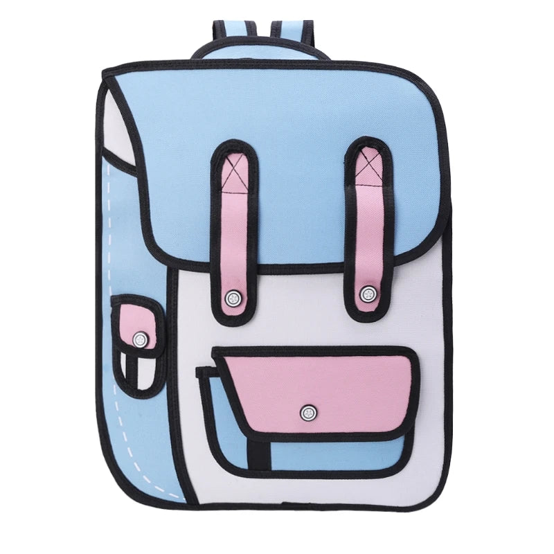 3D Jump Style 2D Drawing Paper Backpack Comic Bookbag