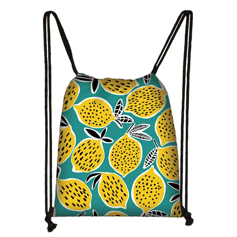 3D Lemon Avocado Pattern Backpack Women Drawstring Bags Ladies Storage Bag