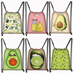 3D Lemon Avocado Pattern Backpack Women Drawstring Bags Ladies Storage Bag