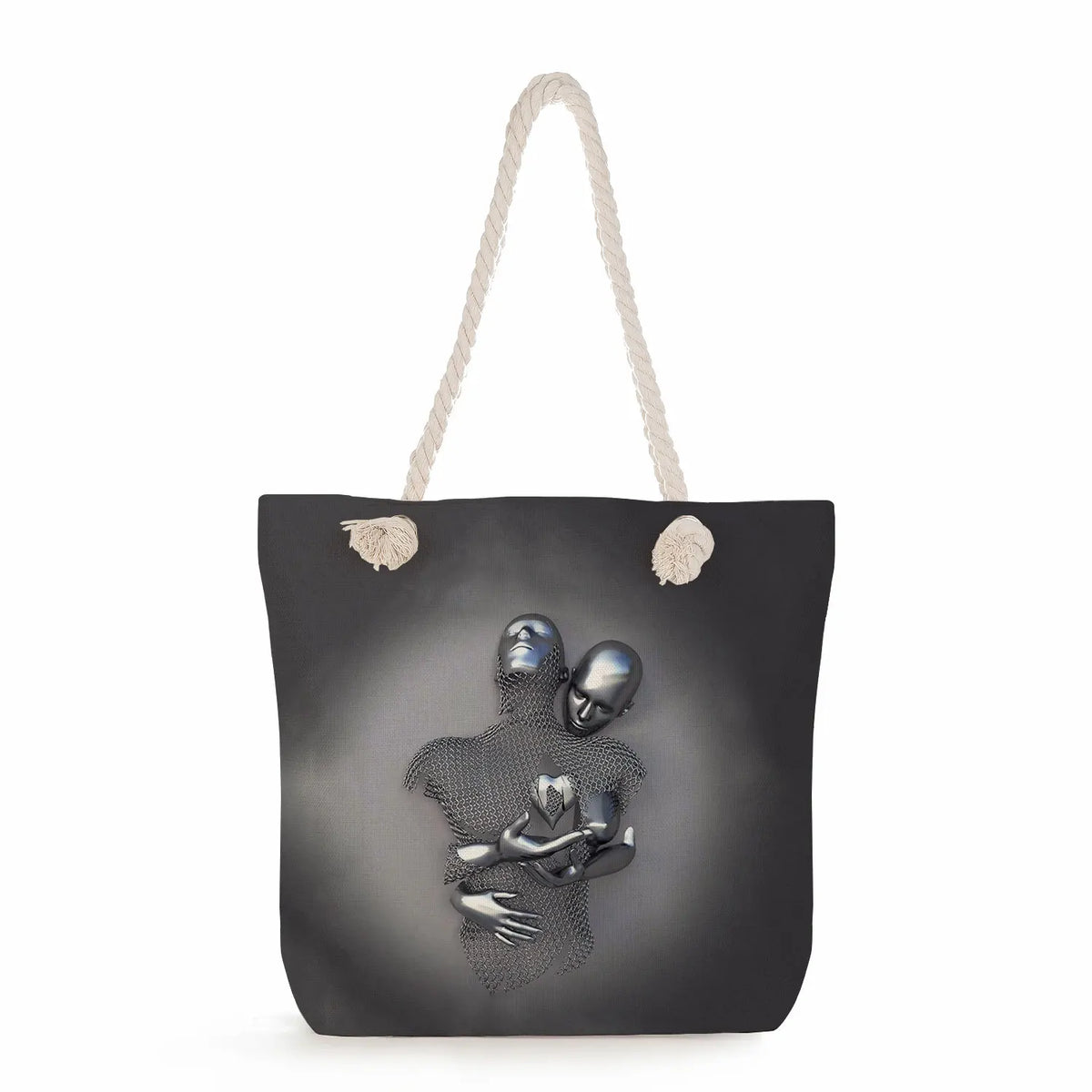 3D Love Heart Grey Art Print Tote Bag Women Shoulder Bag High Capacity Shopping