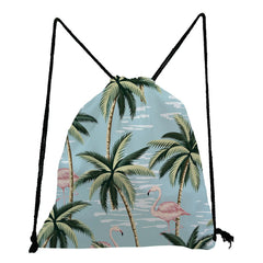 Flamingo Coconut Tree Backpack Eco Shopper Travel Fruit Pouch