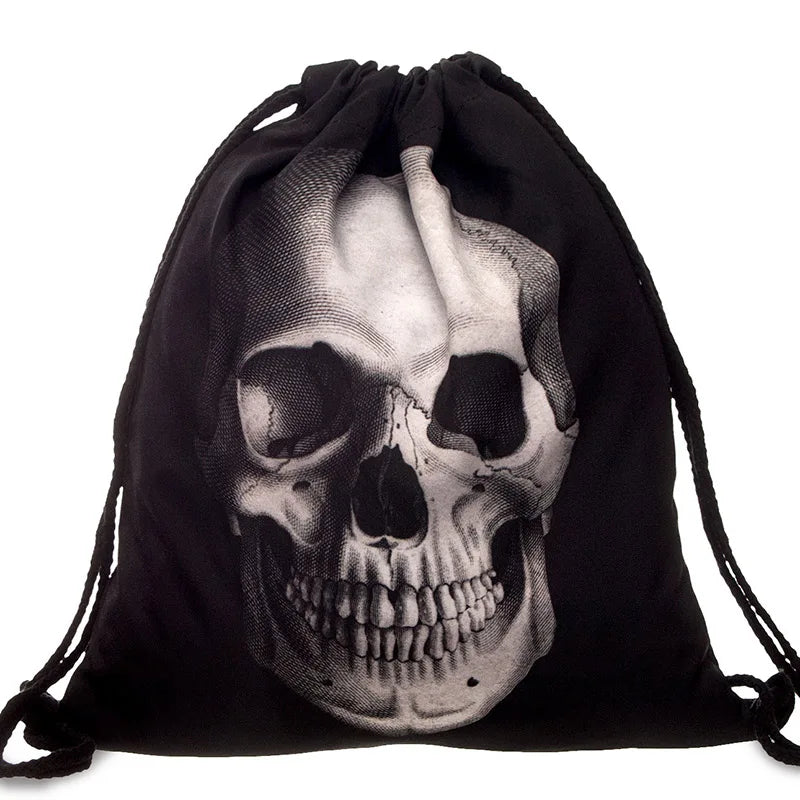 Canvas Draw String Bag Skull Octopus Pattern Harajuku Gothic Backpack