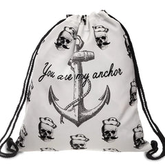 Canvas Draw String Bag Skull Octopus Pattern Harajuku Gothic Backpack