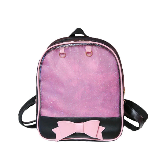 3PCS Women Backpack Double Shoulder Bag Bowknot Knapsack Transparent Bags