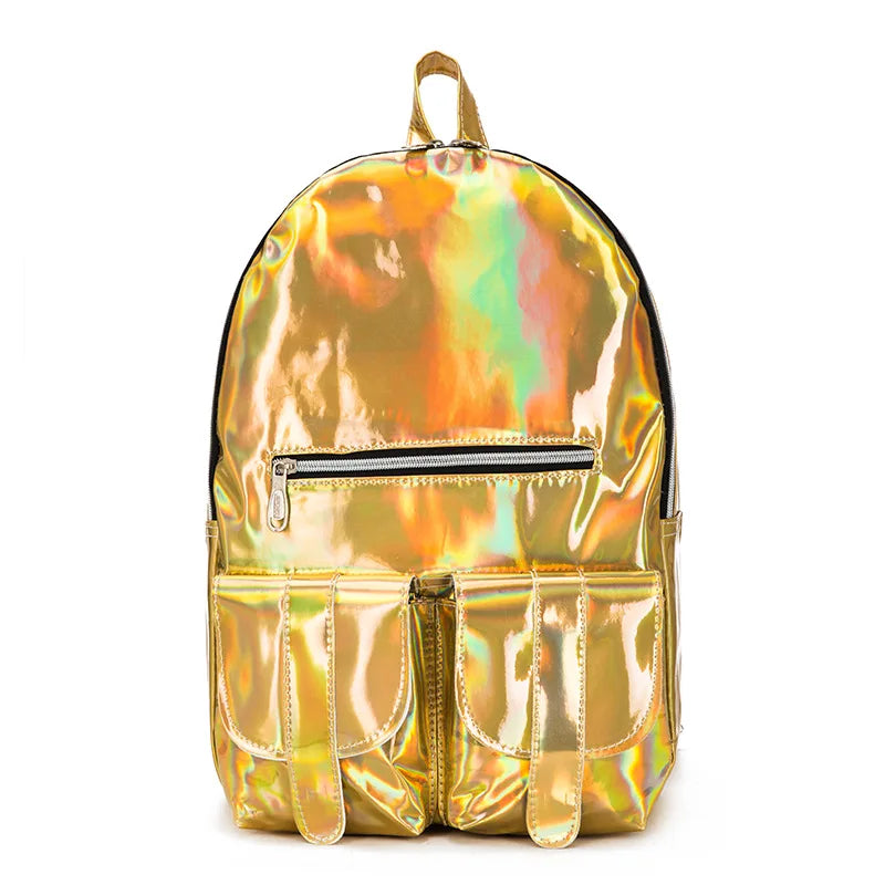 3PCS Women Laser Holographic Backpacks PVC Large Capacity Rucksack
