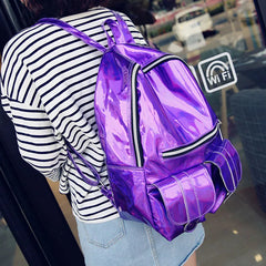 3PCS Women Laser Holographic Backpacks PVC Large Capacity Rucksack