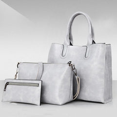 3PCS Women's Bag Set Oil Wax PU Leather Handbag Shoulder Bag Wallet