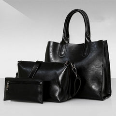 3PCS Women's Bag Set Oil Wax PU Leather Handbag Shoulder Bag Wallet