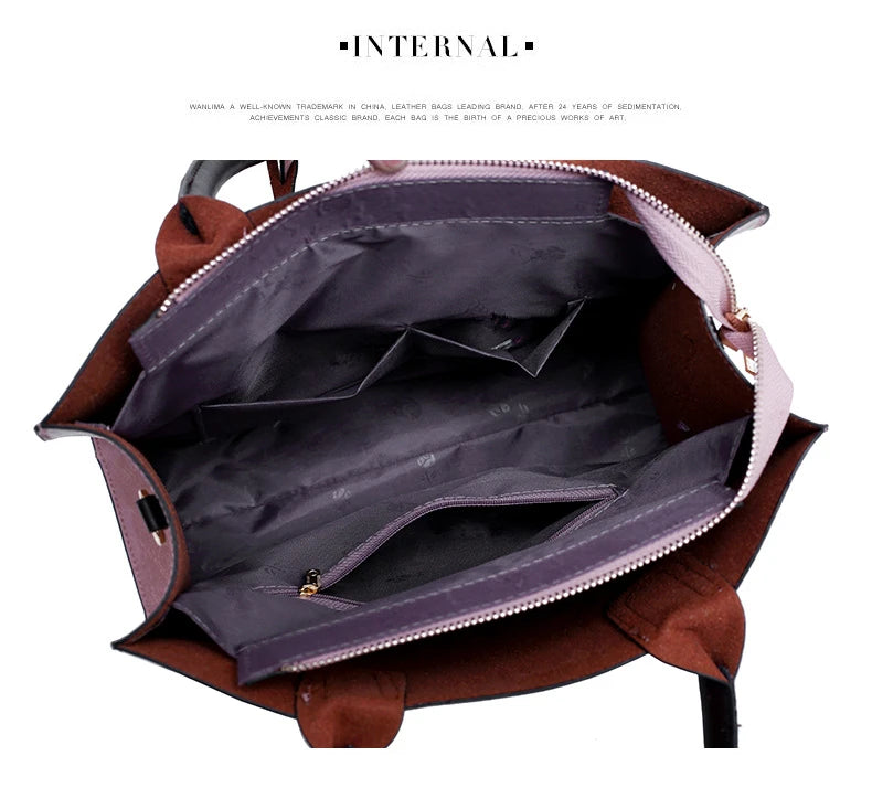 3PCS Women's Bag Set PU Leather Ladies Handbag Solid Messenger Bag