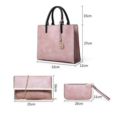 3PCS Women's Bag Set PU Leather Ladies Handbag Solid Messenger Bag