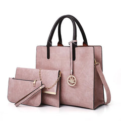3PCS Women's Bag Set PU Leather Ladies Handbag Solid Messenger Bag